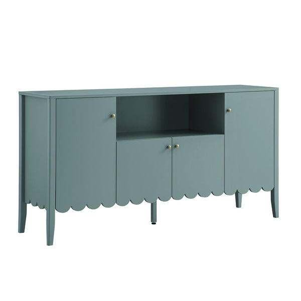 Henley Scalloped Edge 59 in. Wide Sideboard with Open Shelf, Blue Spruce