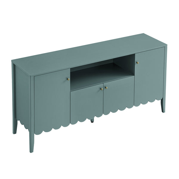 Henley Scalloped Edge 59 in. Wide Sideboard with Open Shelf, Blue Spruce