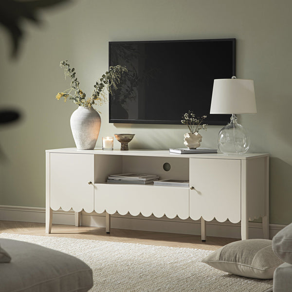 Henley Scalloped Edge 59 in. Wide TV Unit, Light Sand