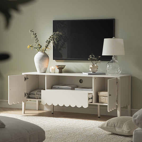 Henley Scalloped Edge 59 in. Wide TV Unit, Light Sand