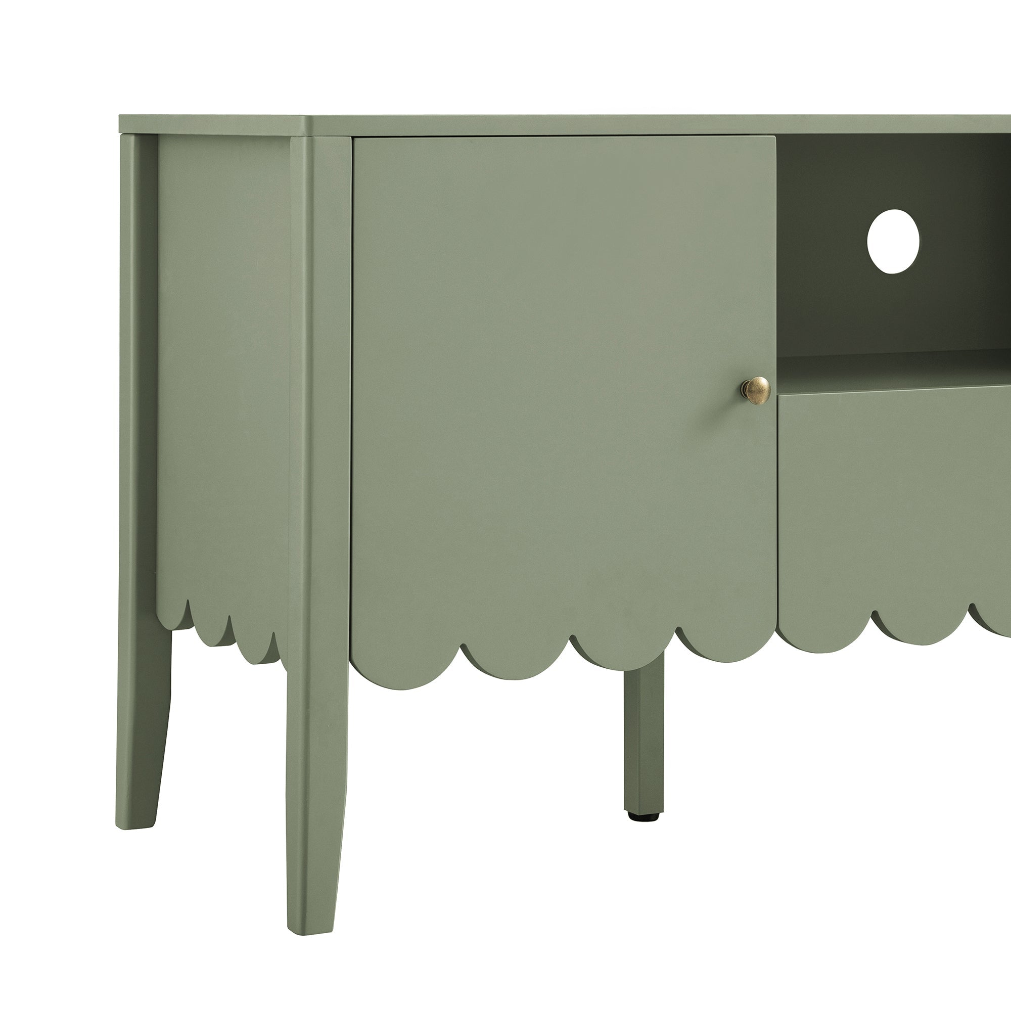 Henley Scalloped Edge 59 in. Wide TV Unit, Sage Green