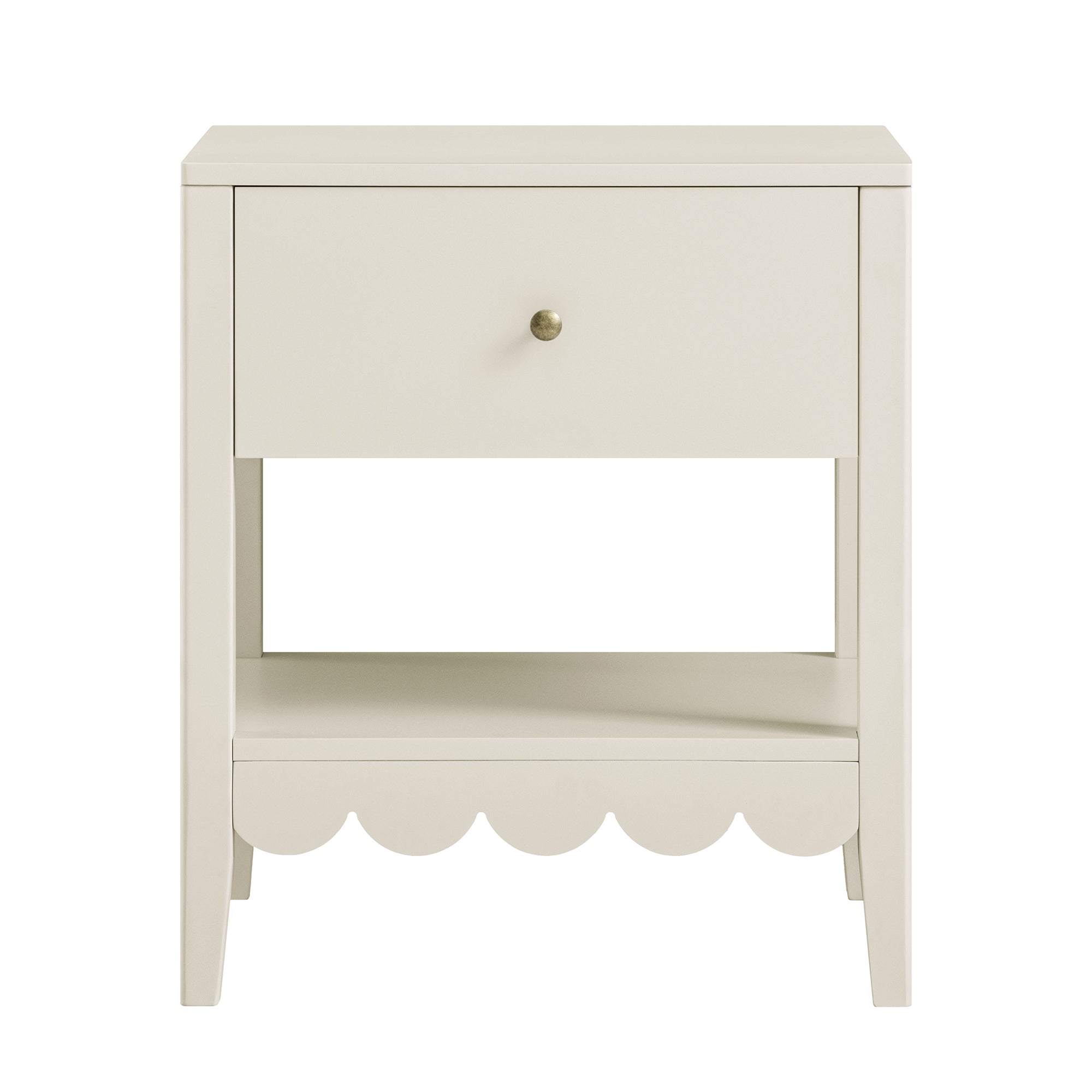 Henley Scalloped Edge Nightstand with Drawer, Light Sand