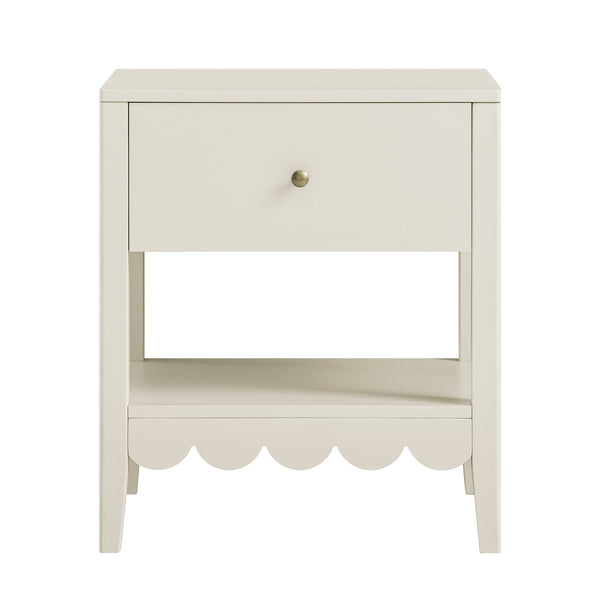 Henley Scalloped Edge Nightstand with Drawer, Light Sand