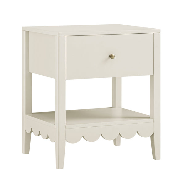 Henley Scalloped Edge Nightstand with Drawer, Light Sand