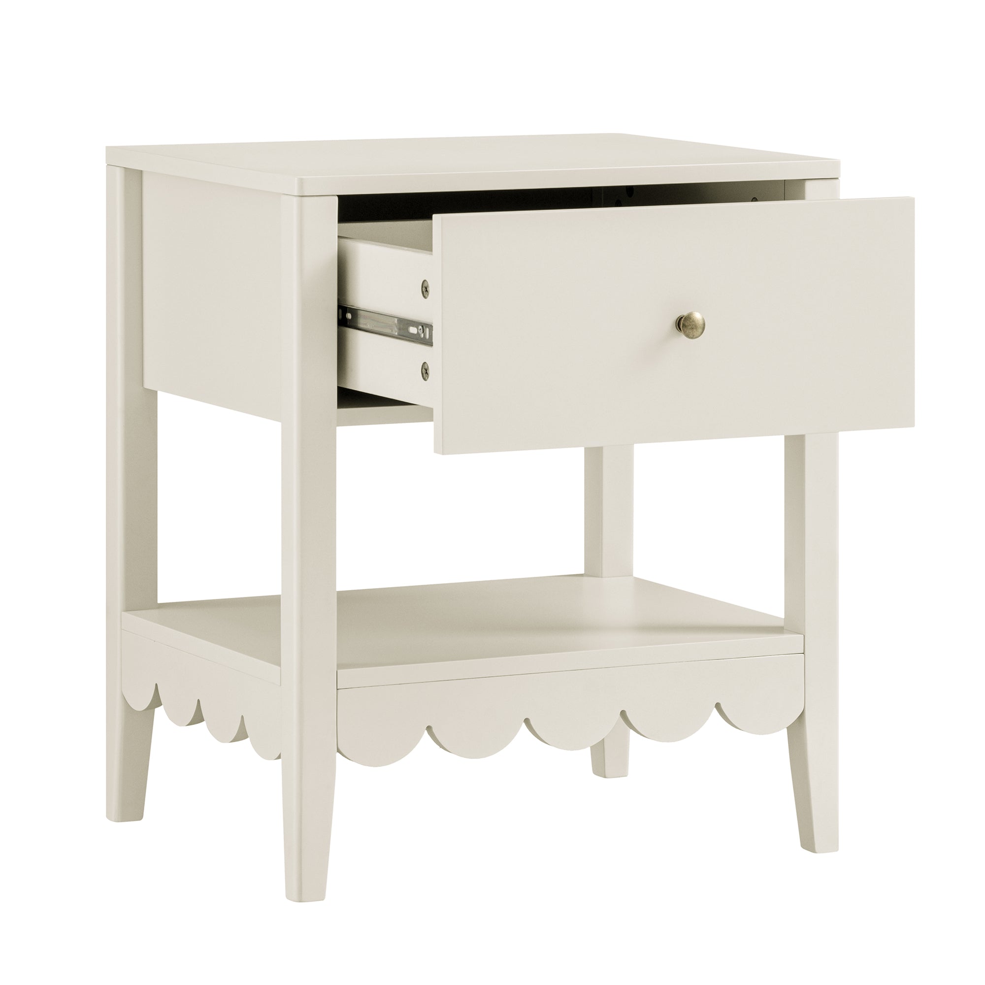 Henley Scalloped Edge Nightstand with Drawer, Light Sand