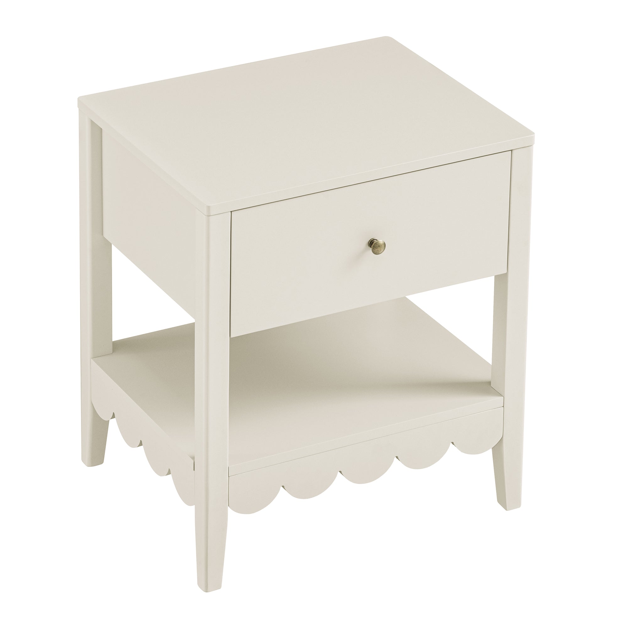 Henley Scalloped Edge Nightstand with Drawer, Light Sand