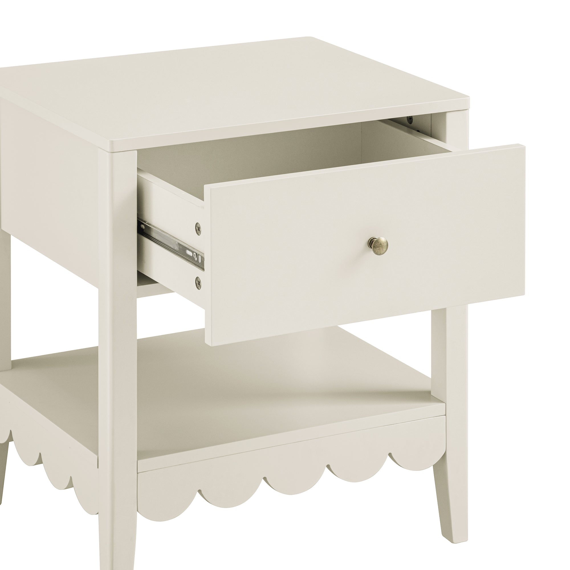 Henley Scalloped Edge Nightstand with Drawer, Light Sand