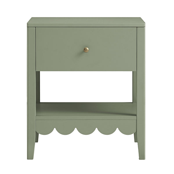 Henley Scalloped Edge Nightstand with Drawer, Sage Green