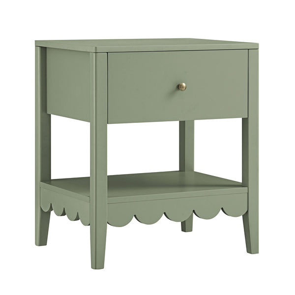 Henley Scalloped Edge Nightstand with Drawer, Sage Green