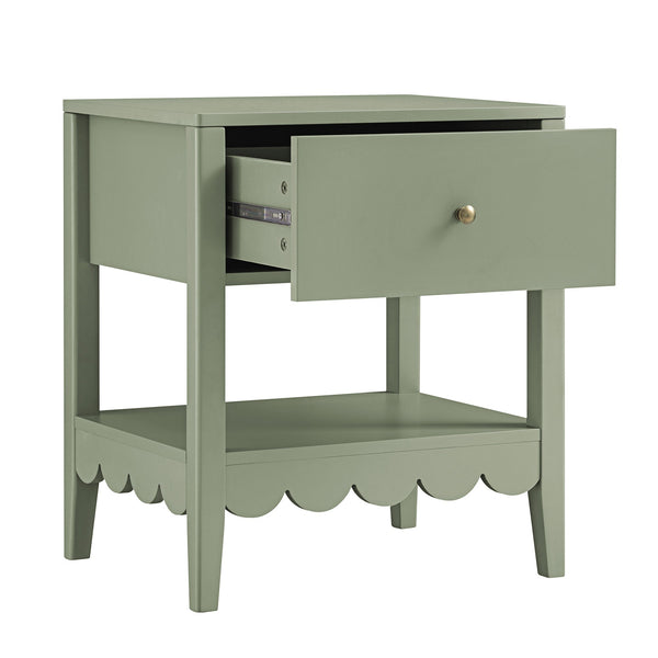 Henley Scalloped Edge Nightstand with Drawer, Sage Green