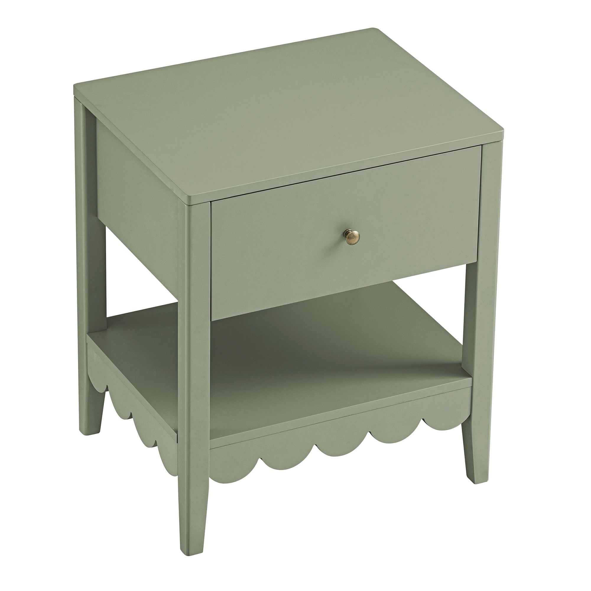 Henley Scalloped Edge Nightstand with Drawer, Sage Green