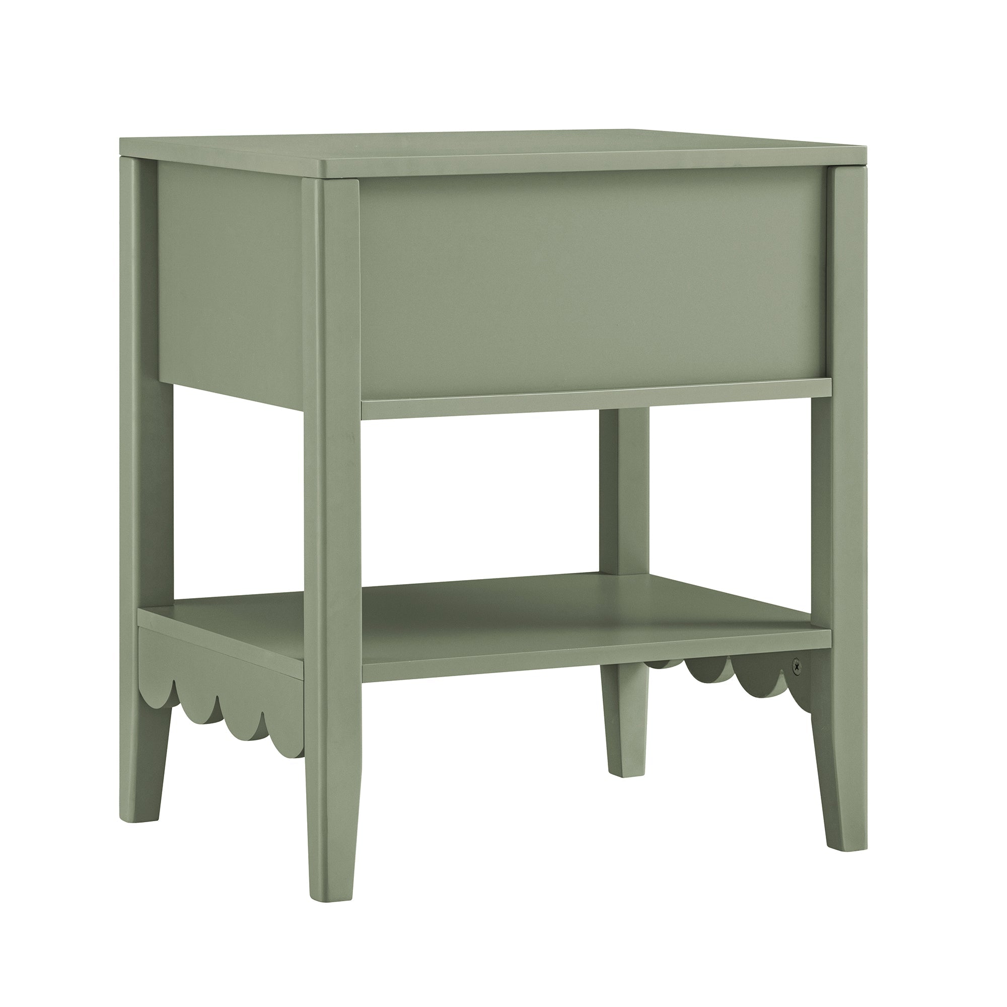 Henley Scalloped Edge Nightstand with Drawer, Sage Green