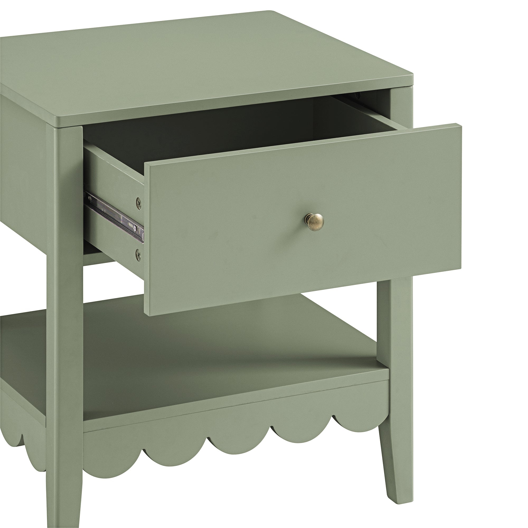 Henley Scalloped Edge Nightstand with Drawer, Sage Green