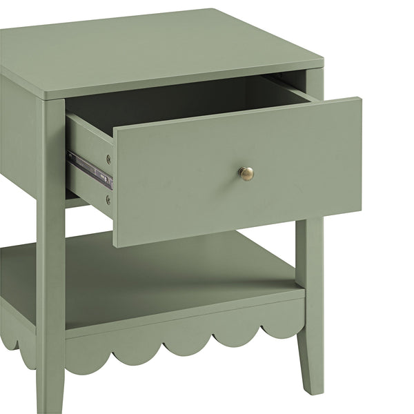 Henley Scalloped Edge Nightstand with Drawer, Sage Green