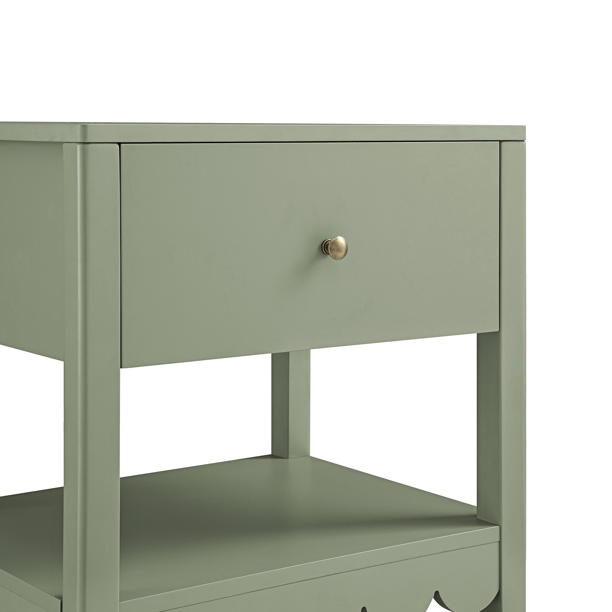 Henley Scalloped Edge Nightstand with Drawer, Sage Green