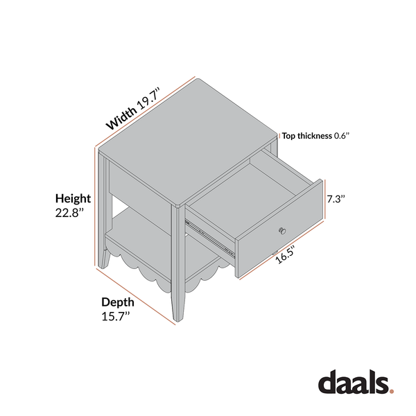 Henley Scalloped Edge Nightstand with Drawer, Sage Green