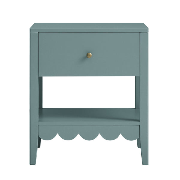 Henley Scalloped Edge Nightstand with Drawer, Blue Spruce