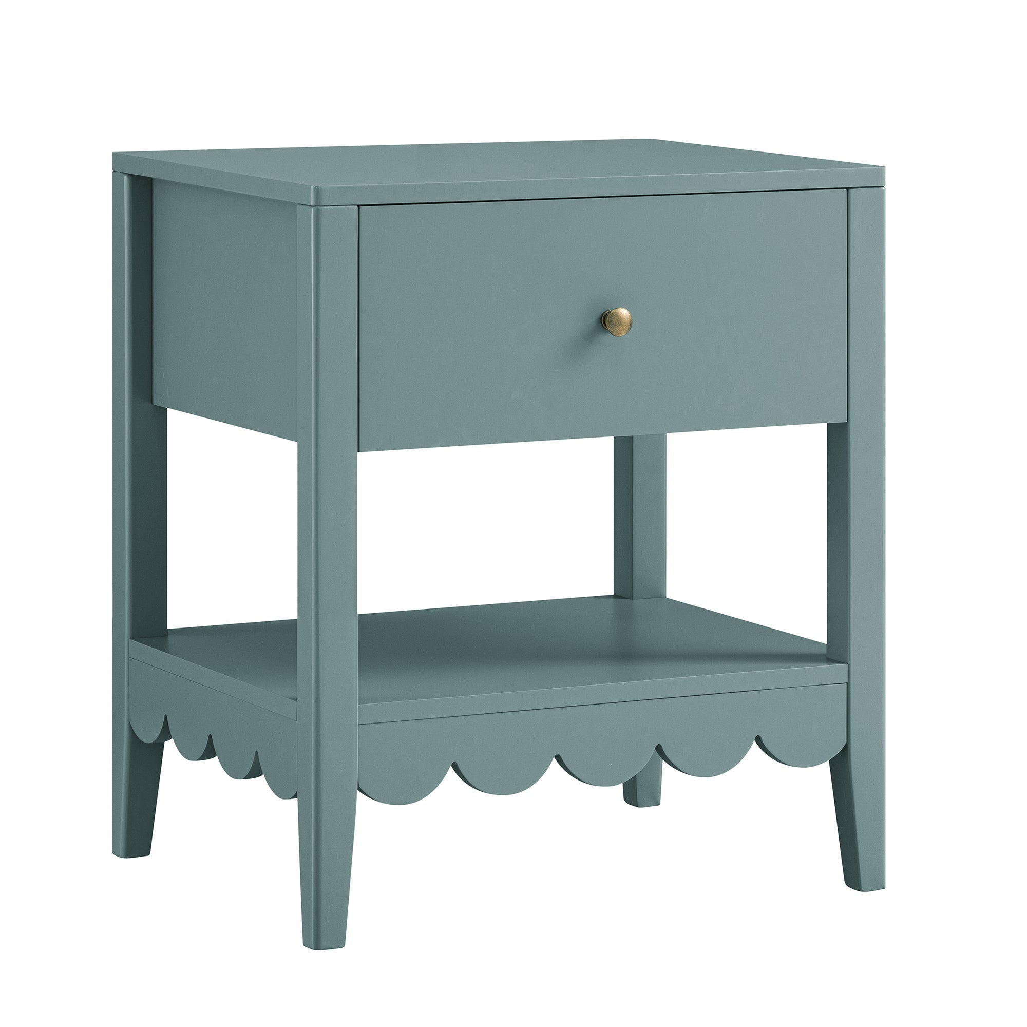 Henley Scalloped Edge Nightstand with Drawer, Blue Spruce