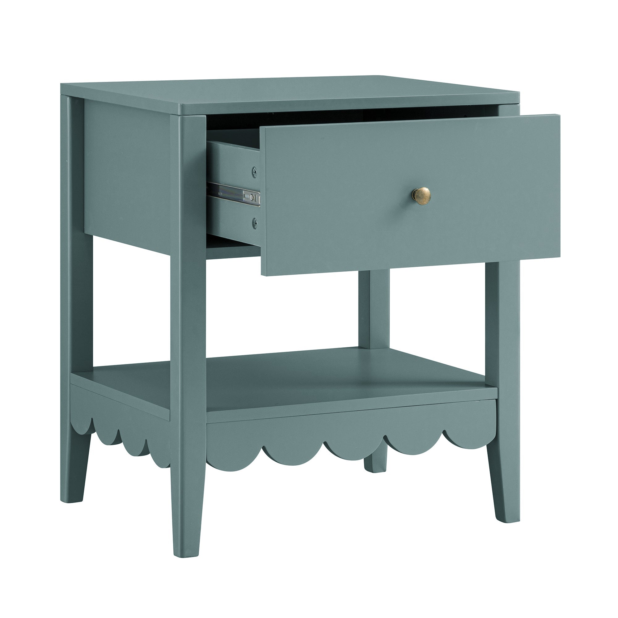 Henley Scalloped Edge Nightstand with Drawer, Blue Spruce