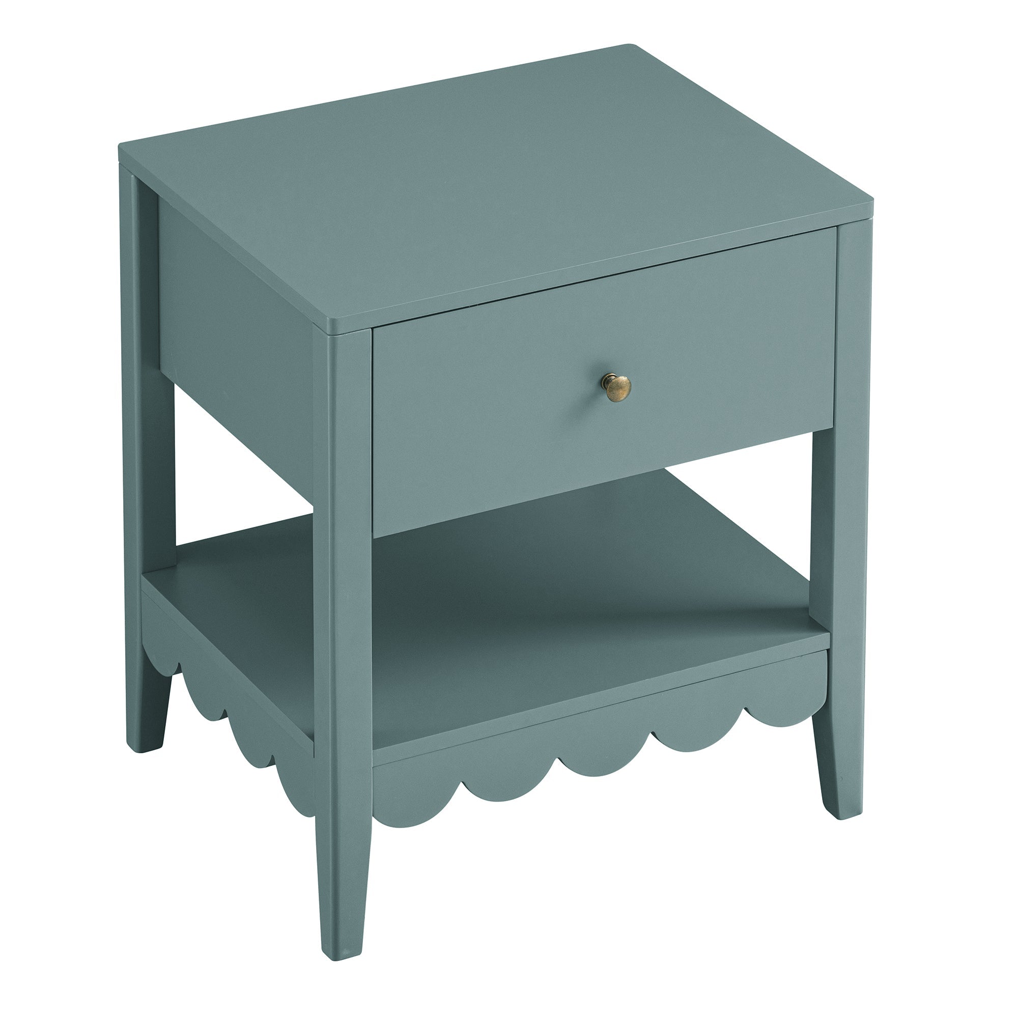 Henley Scalloped Edge Nightstand with Drawer, Blue Spruce