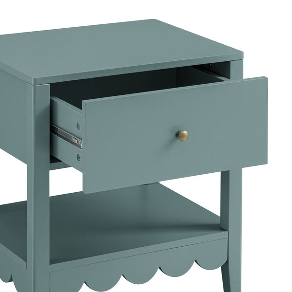 Henley Scalloped Edge Nightstand with Drawer, Blue Spruce