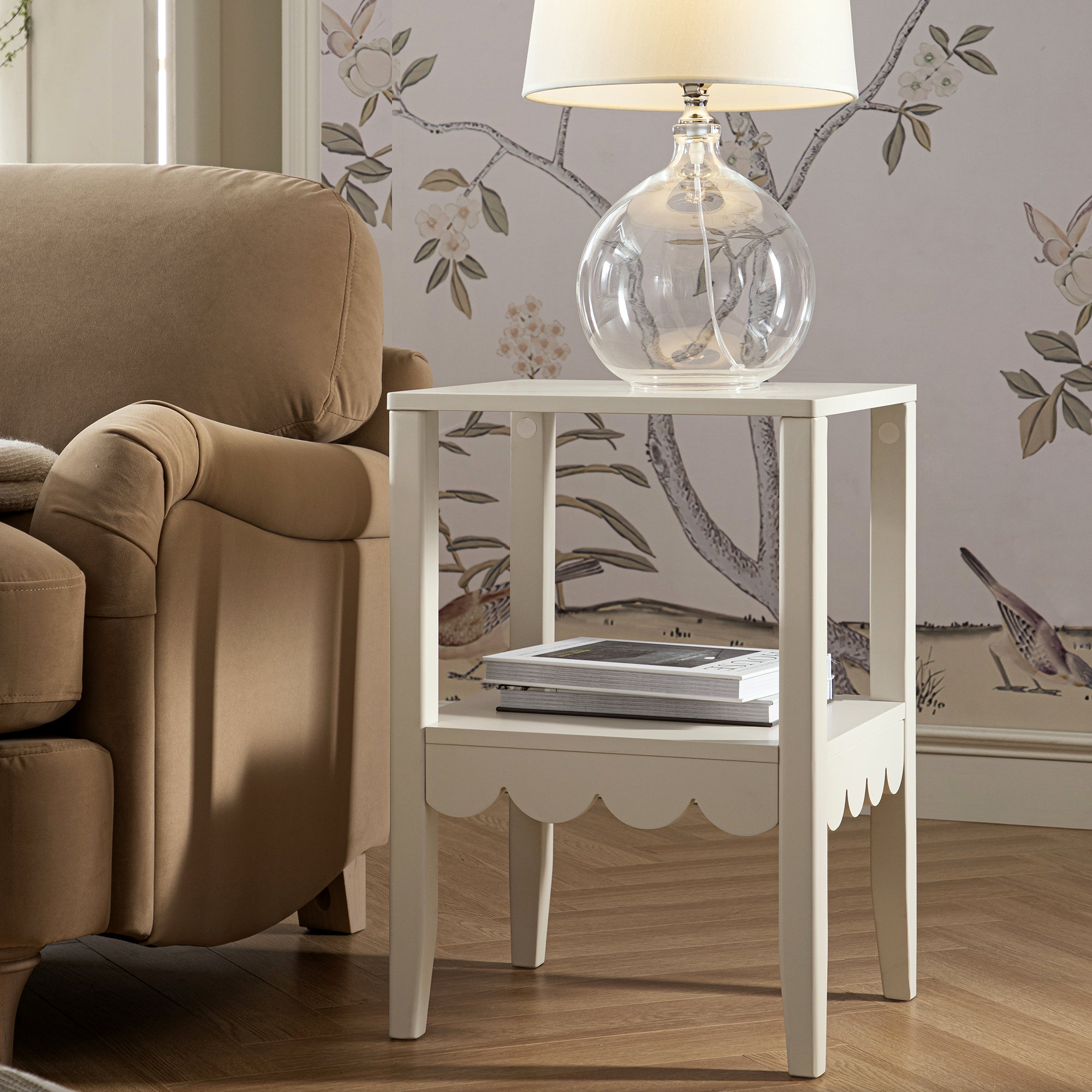 Henley Scalloped Edge Side Table, Light Sand