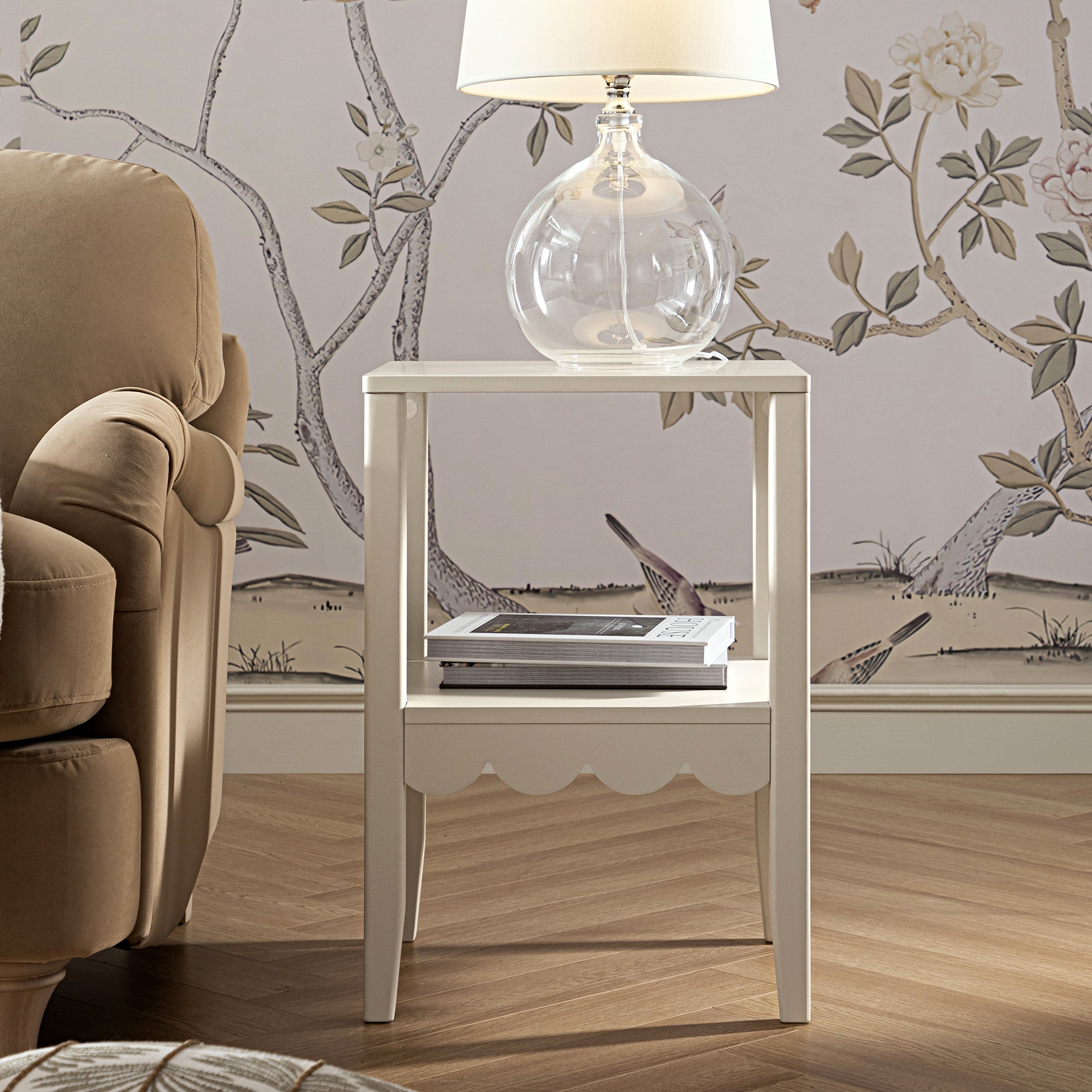 Henley Scalloped Edge Side Table, Light Sand