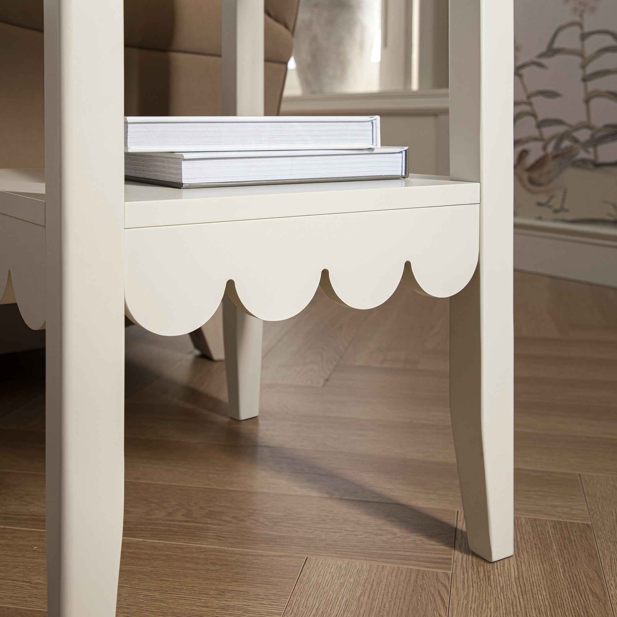 Henley Scalloped Edge Side Table, Light Sand