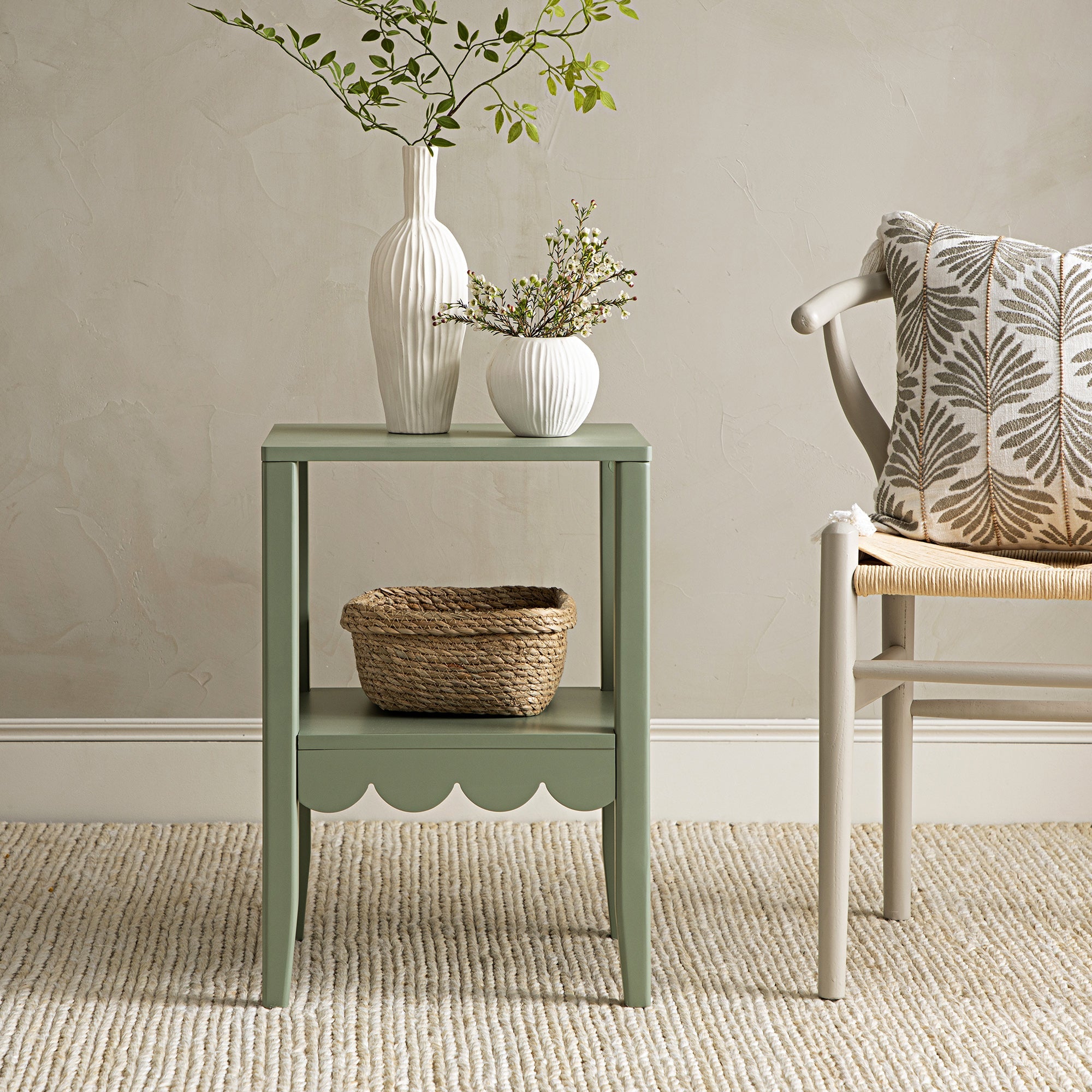 Henley Scalloped Edge Side Table, Sage Green