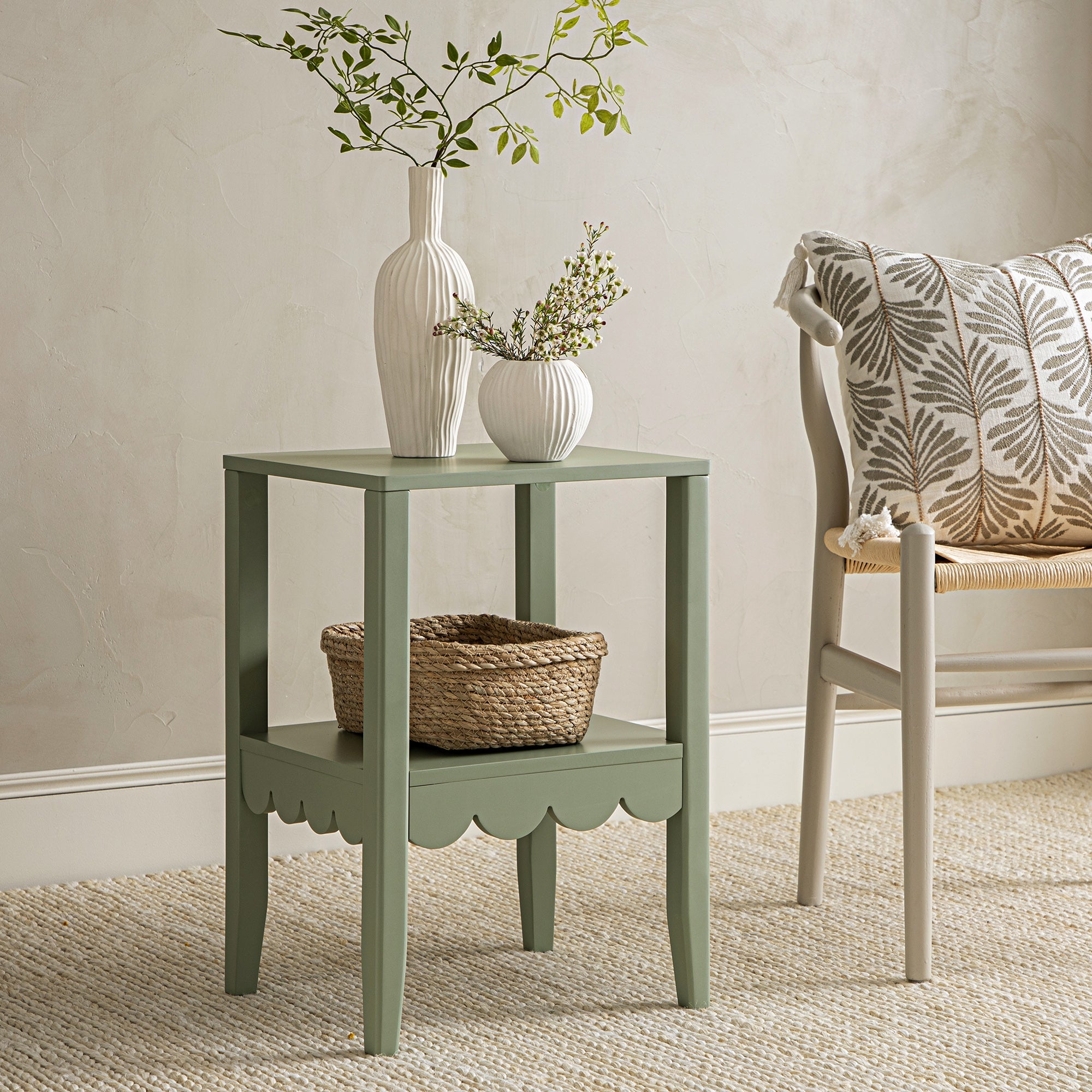 Henley Scalloped Edge Side Table, Sage Green