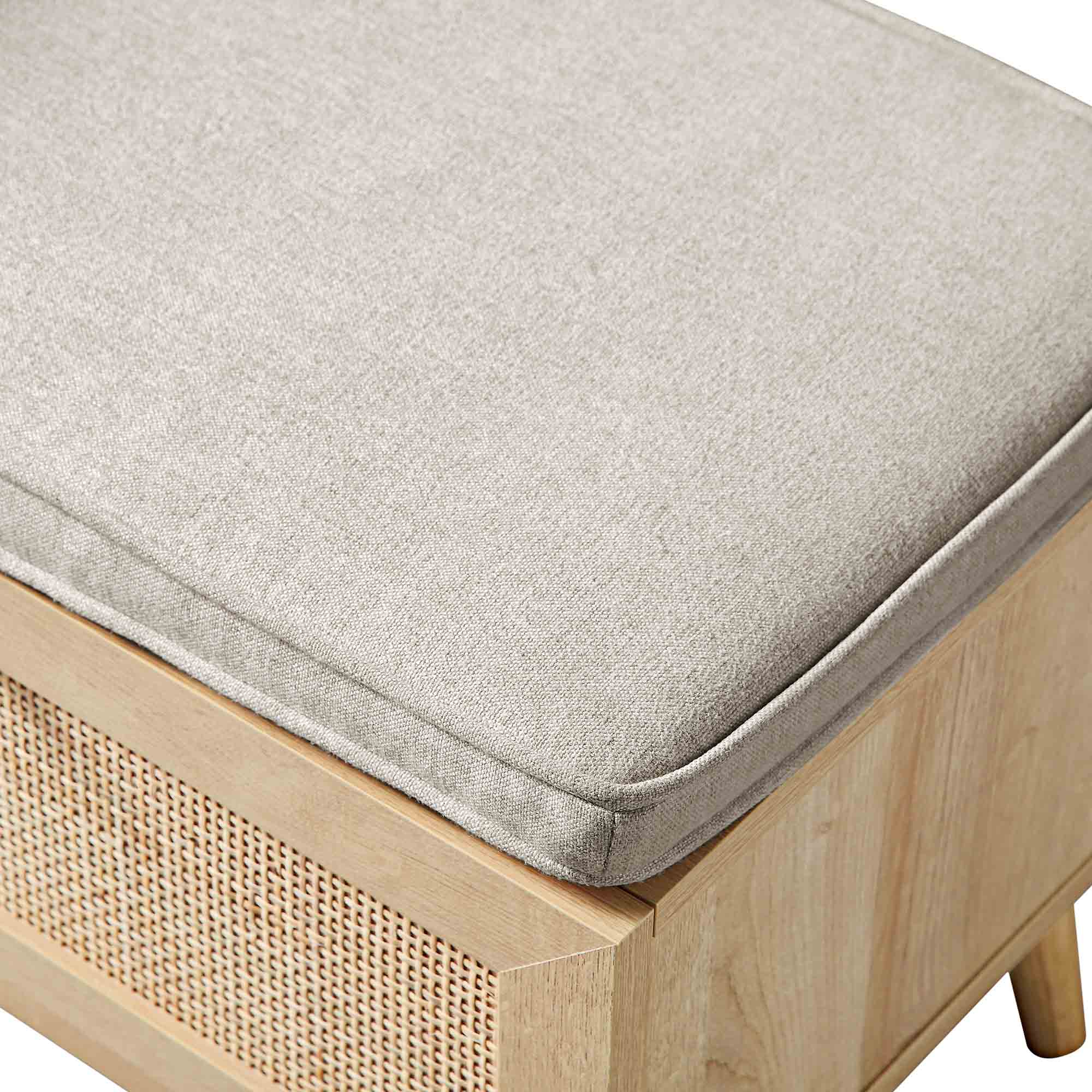 Frances Woven Rattan Storage Bench with Cushion, Natural