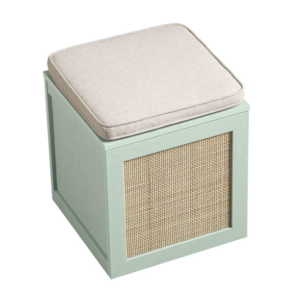 Frances Woven Rattan Single Storage Stool with Cushion, Mint