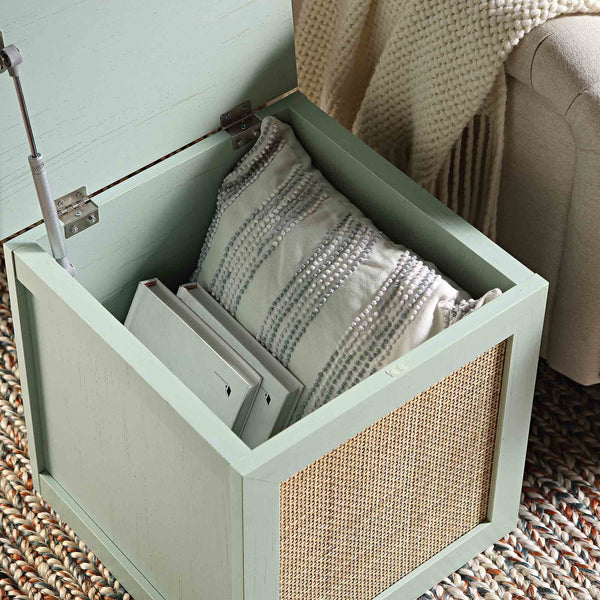 Frances Woven Rattan Single Storage Stool with Cushion, Mint