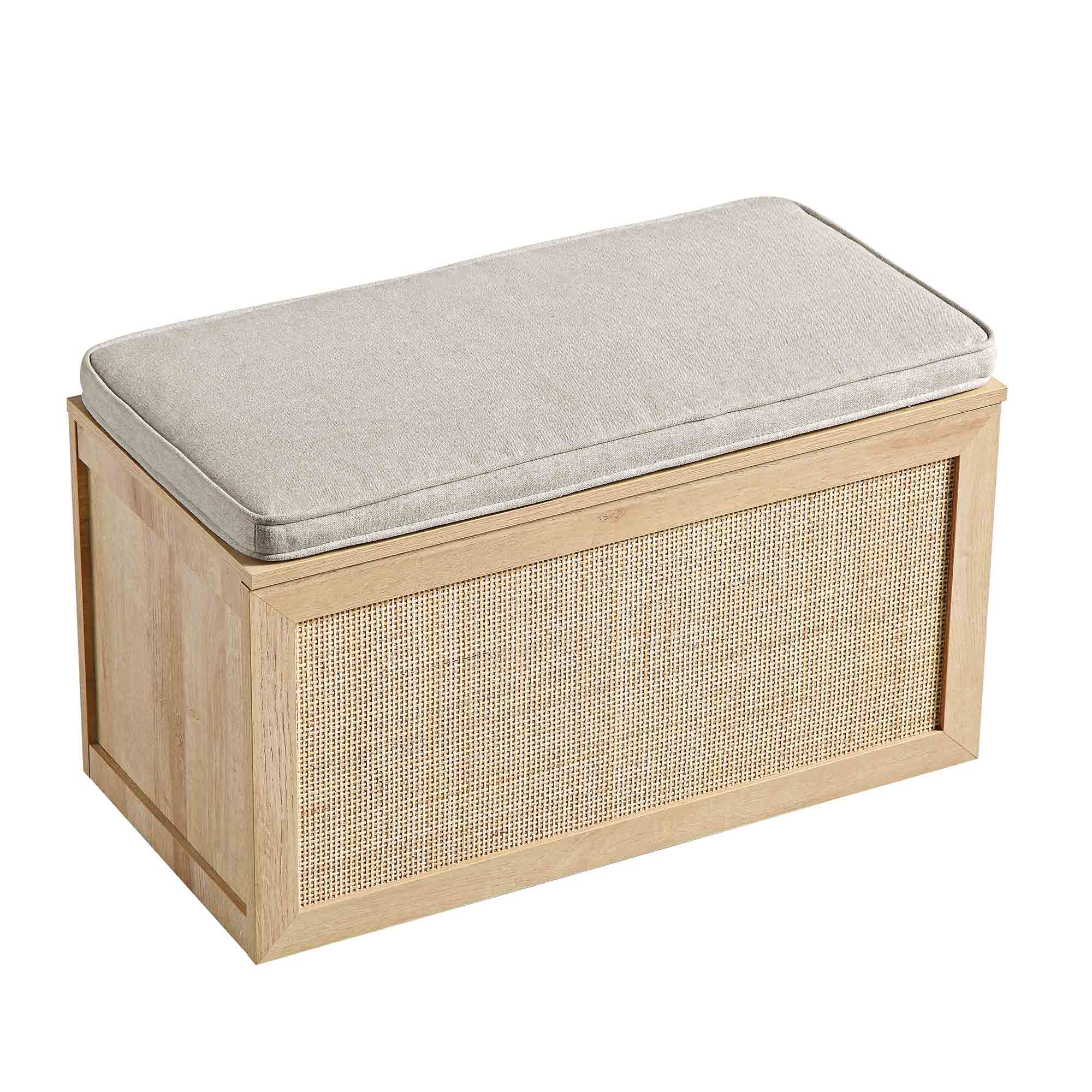 Frances Woven Rattan Double Storage Stool with Cushion, Natural