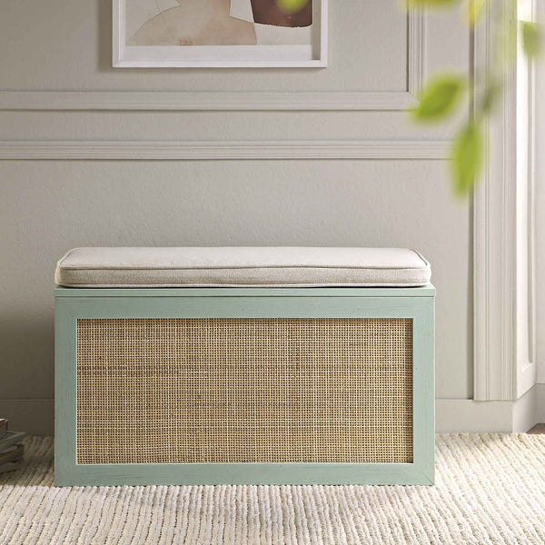 Frances Woven Rattan Double Storage Stool with Cushion, Mint