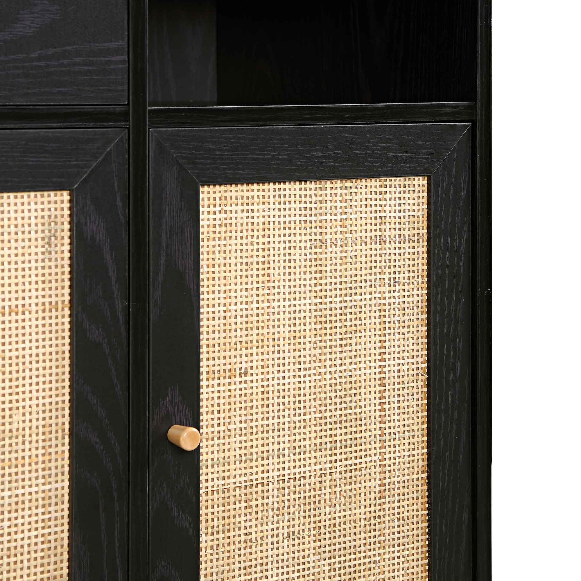 Frances Woven Rattan Kitchen Pantry Cabinet, Black