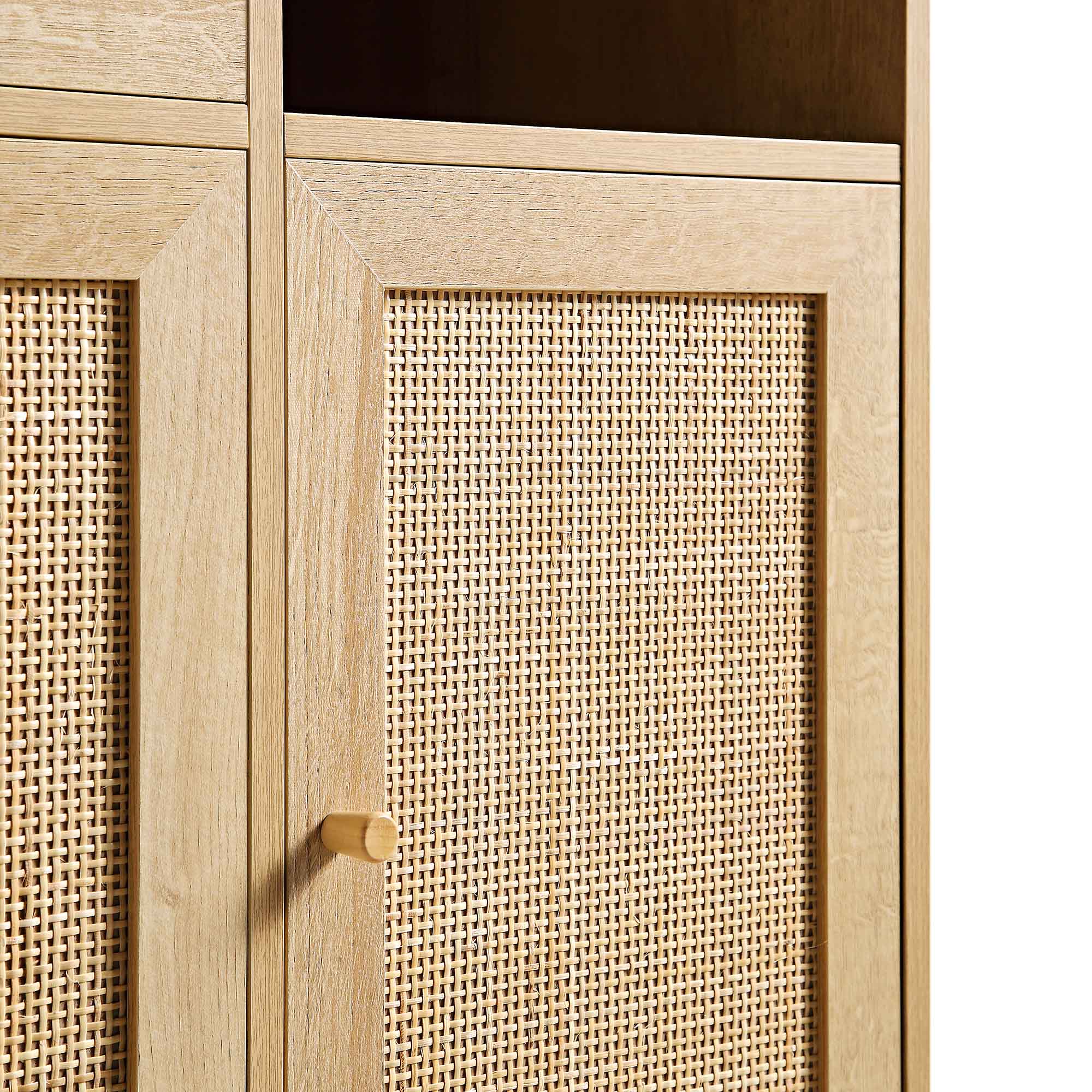 Frances Woven Rattan Kitchen Pantry Cabinet, Natural