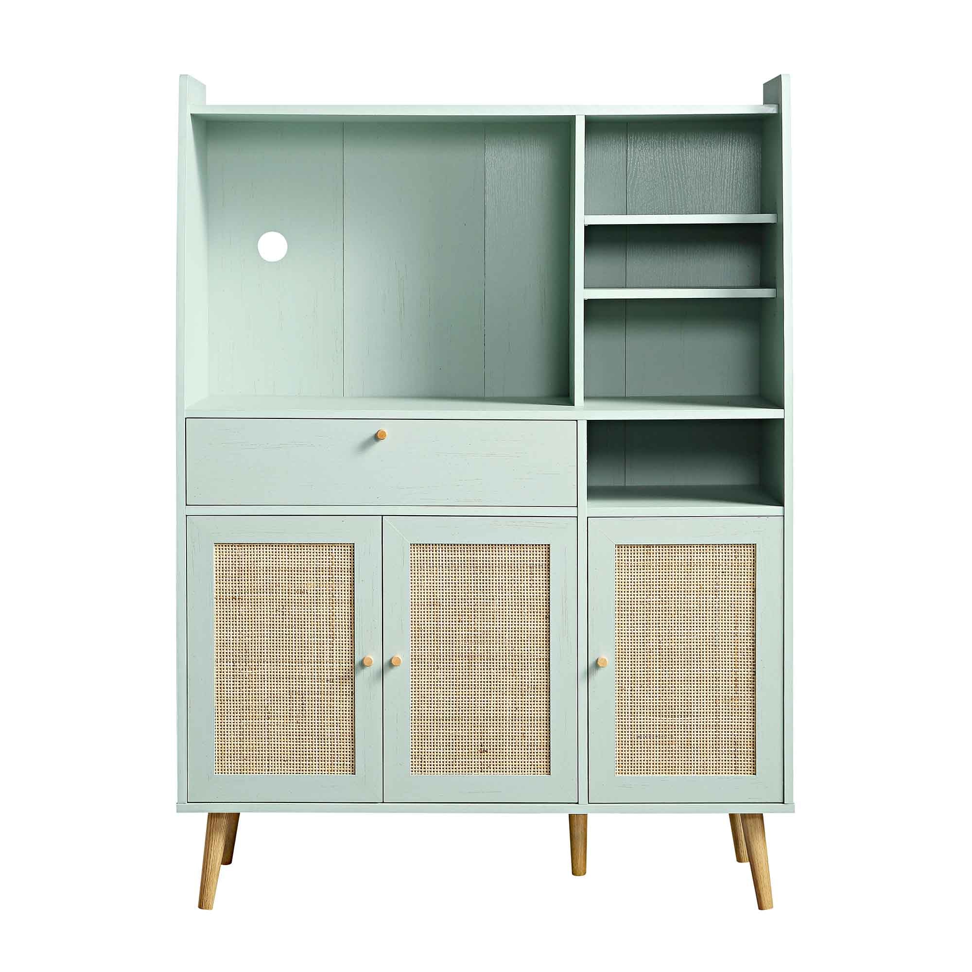 Frances Woven Rattan Kitchen Pantry Cabinet, Mint