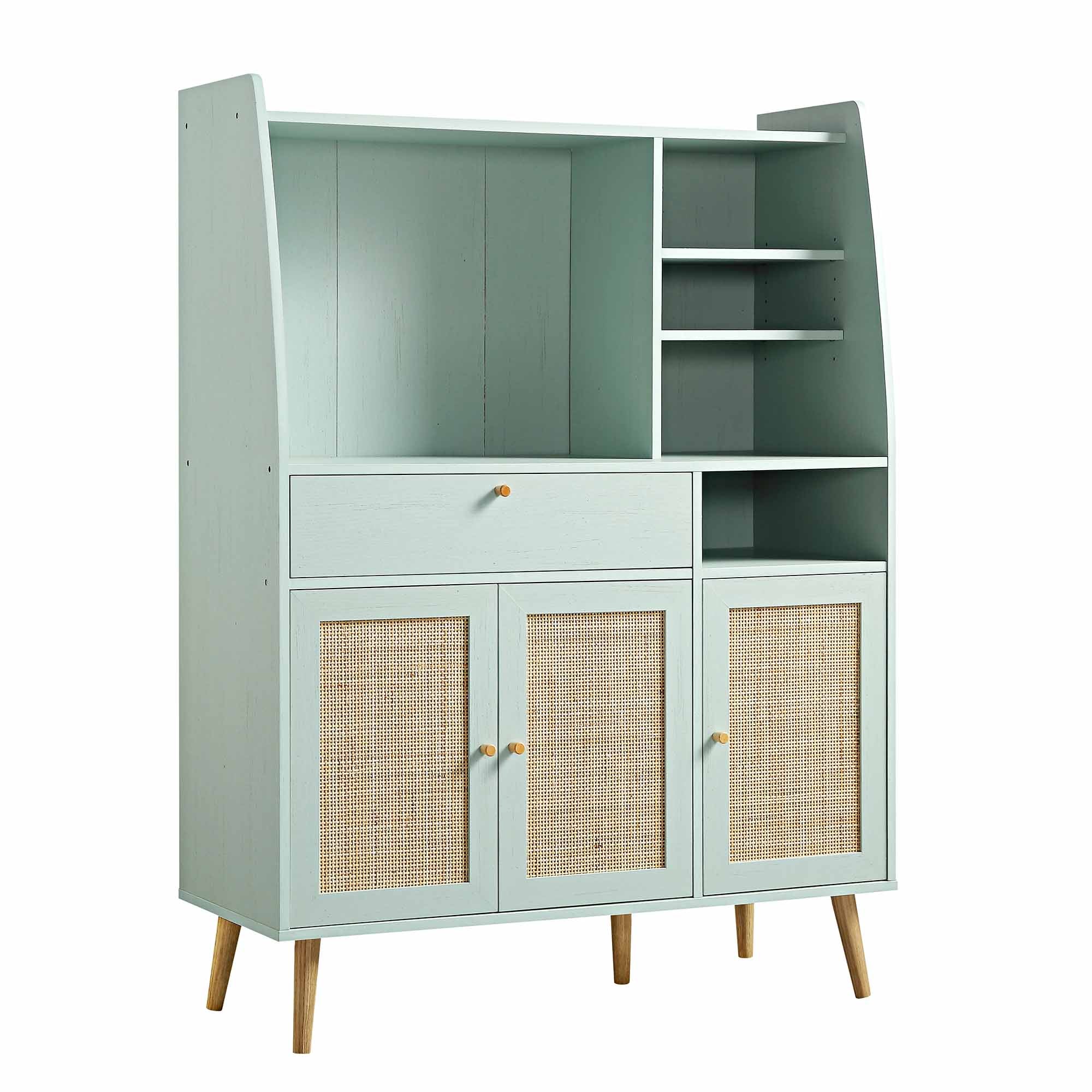 Frances Woven Rattan Kitchen Pantry Cabinet, Mint