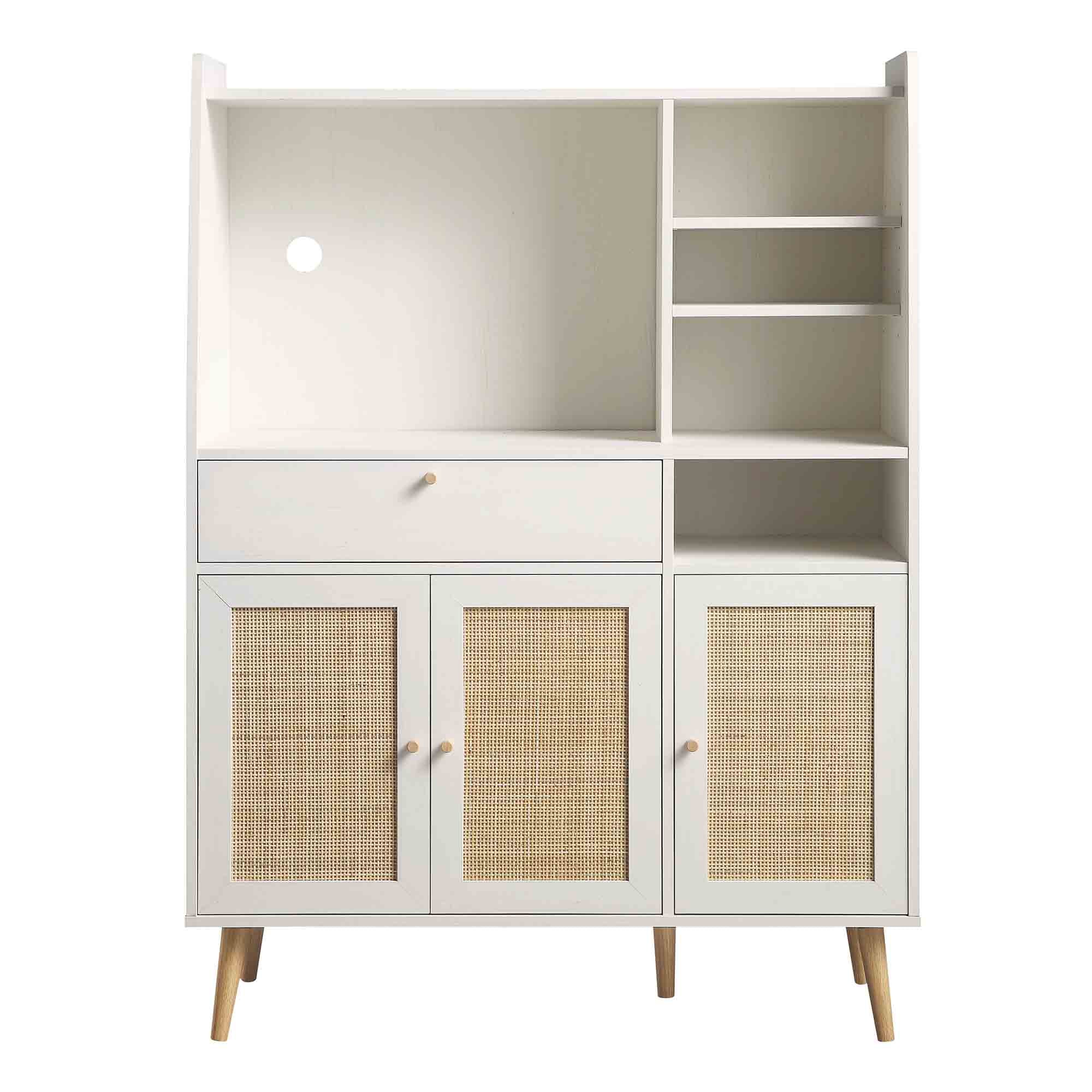 Frances Woven Rattan Kitchen Pantry Cabinet, White