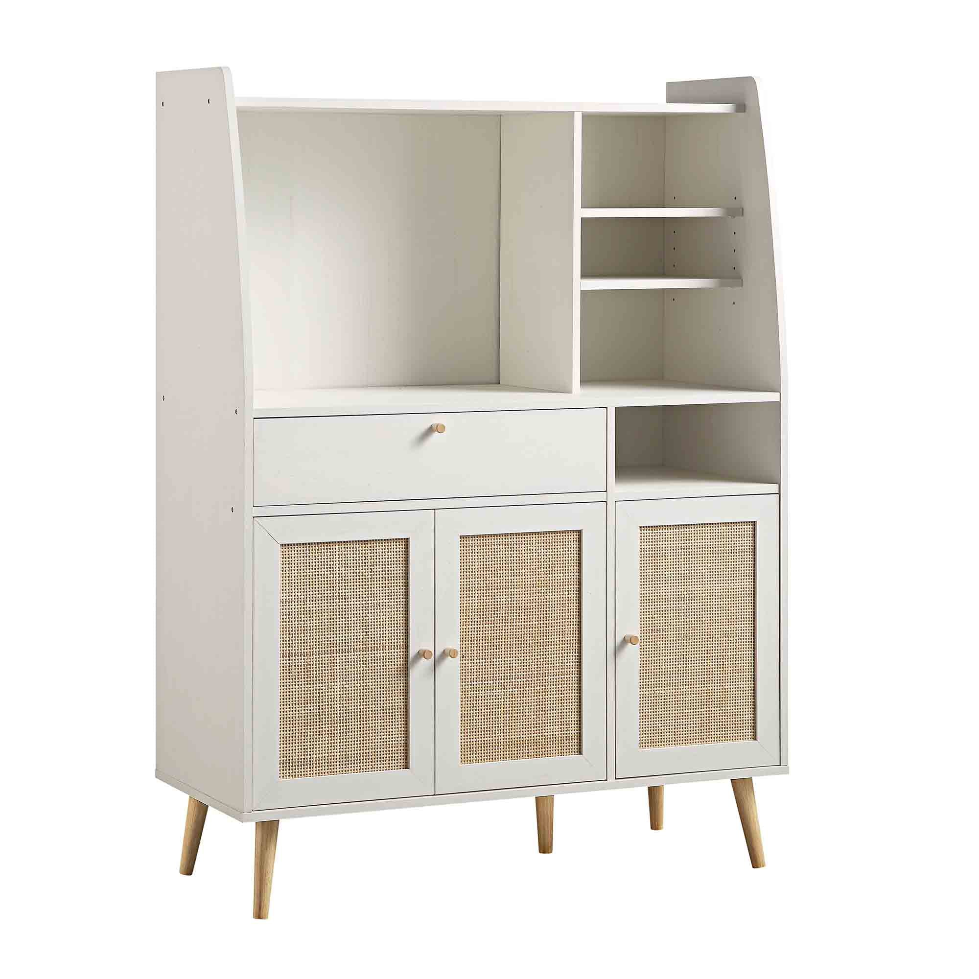 Frances Woven Rattan Kitchen Pantry Cabinet, White