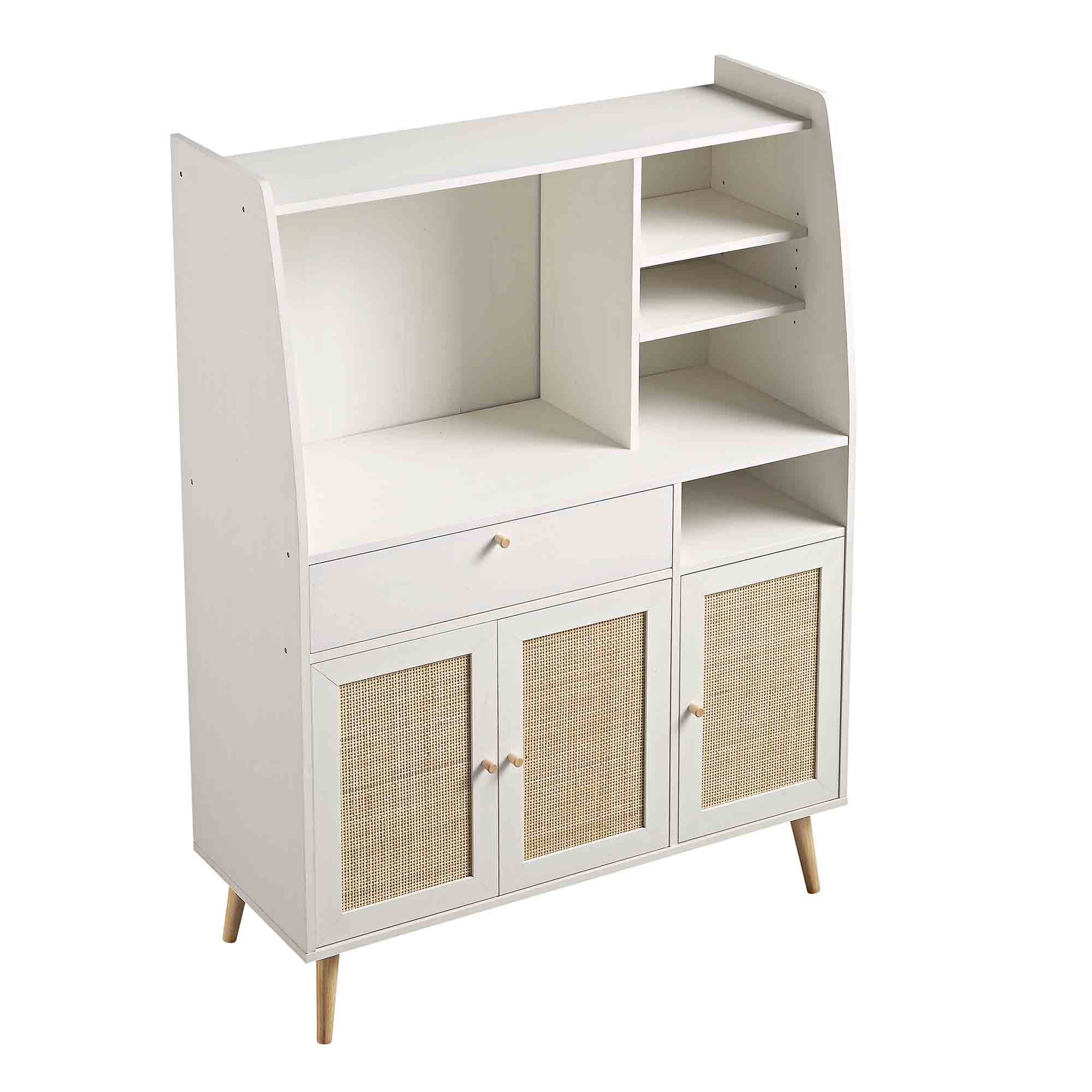 Frances Woven Rattan Kitchen Pantry Cabinet, White