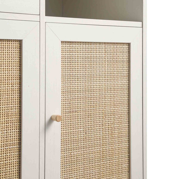 Frances Woven Rattan Kitchen Pantry Cabinet, White