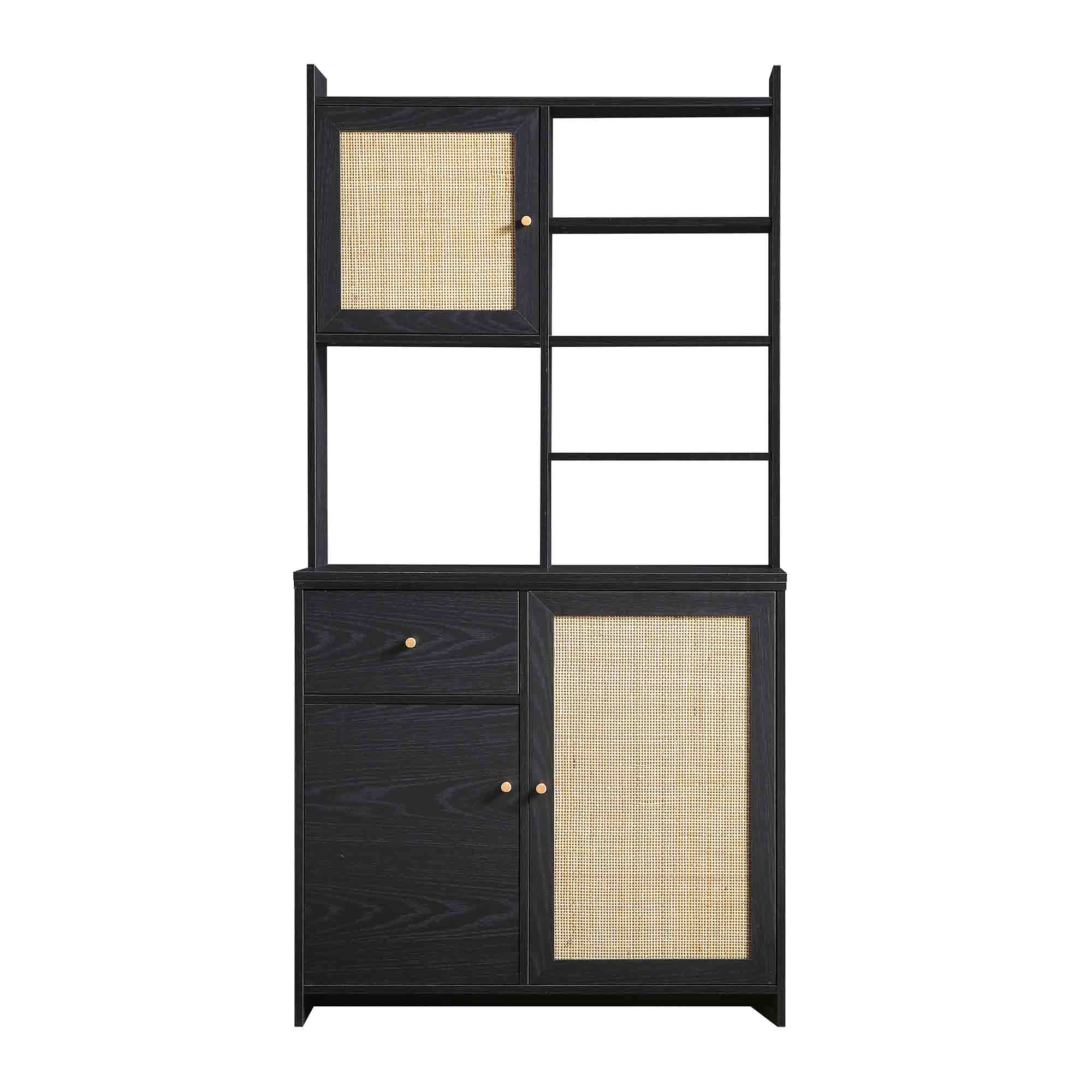 Frances Woven Rattan Pantry Cabinet, Black