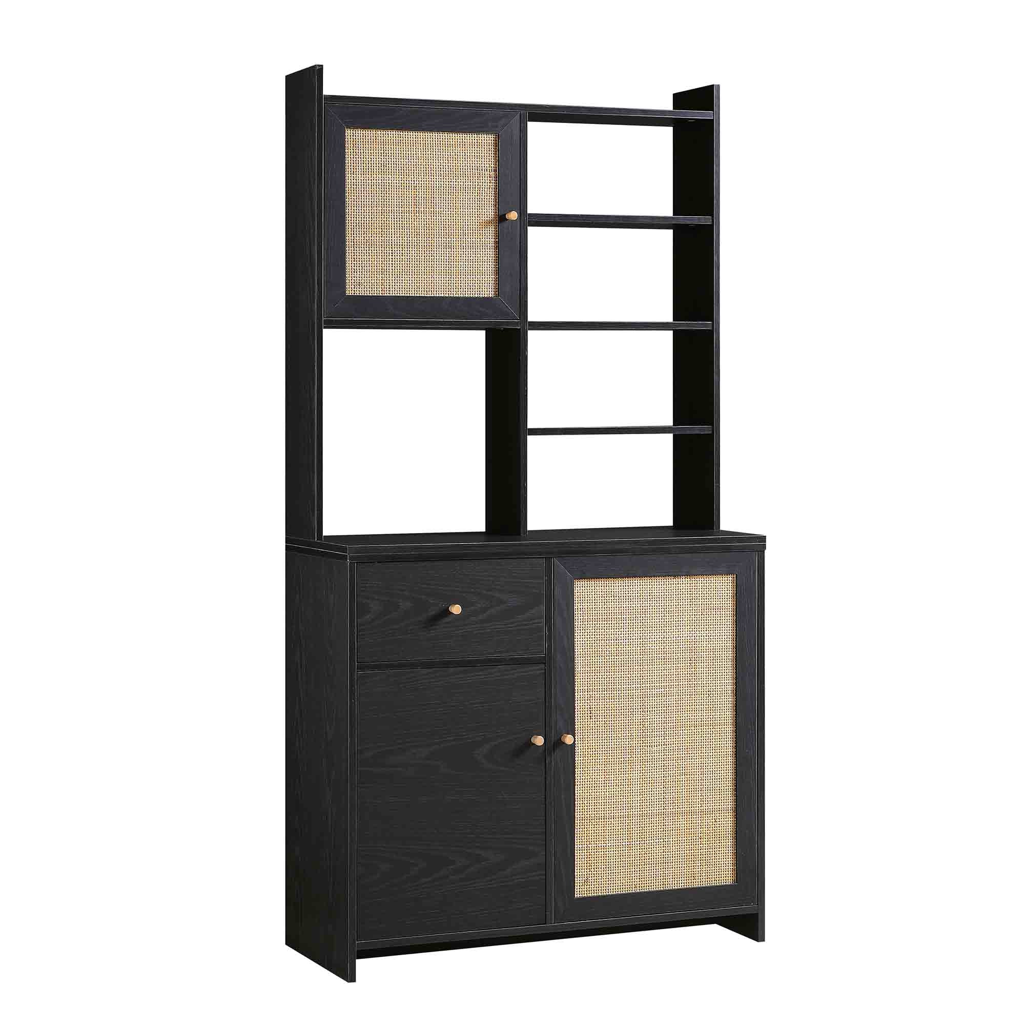 Frances Woven Rattan Pantry Cabinet, Black