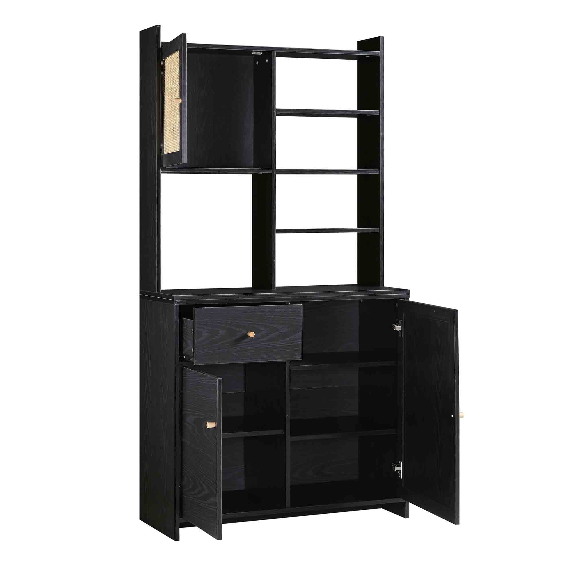 Frances Woven Rattan Pantry Cabinet, Black