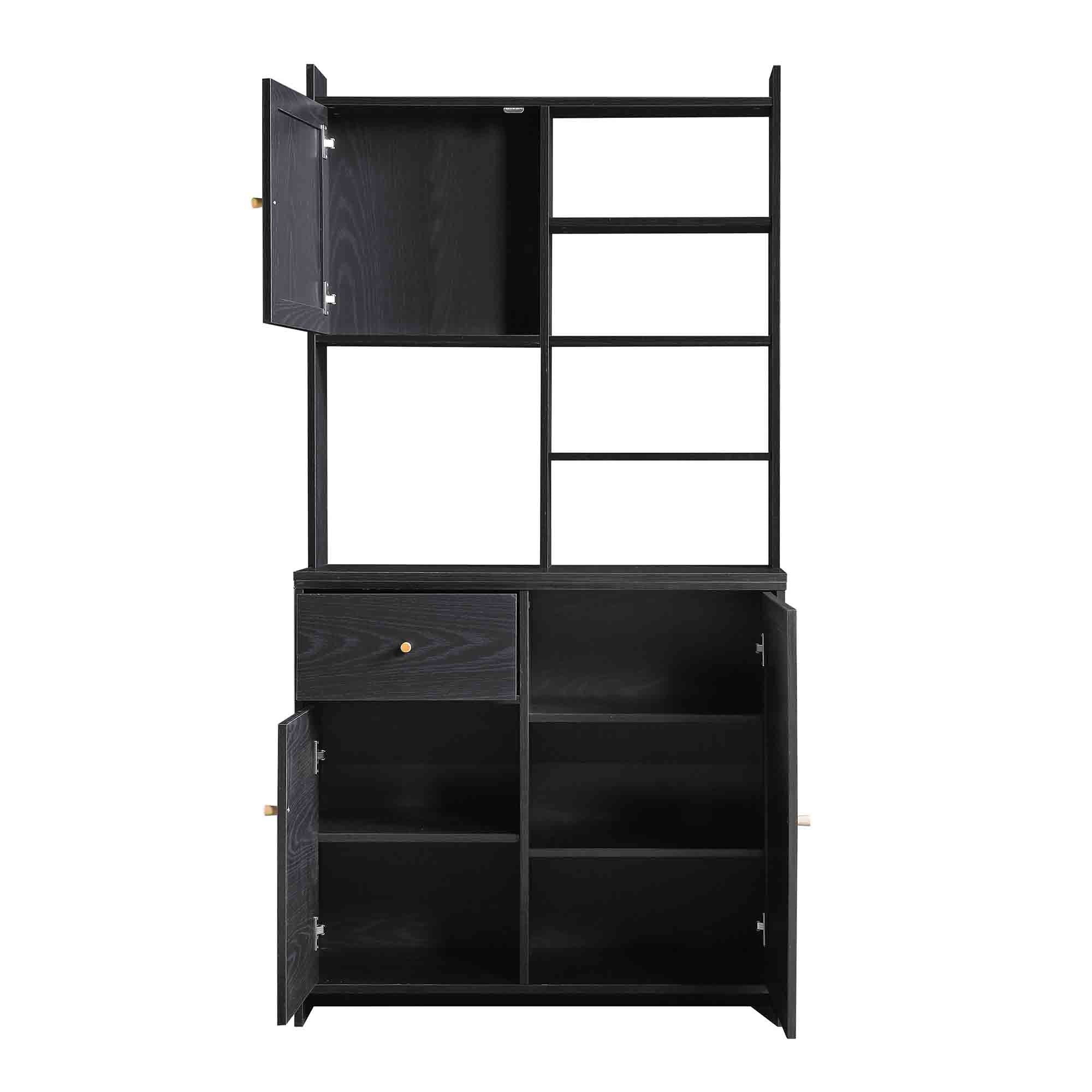 Frances Woven Rattan Pantry Cabinet, Black