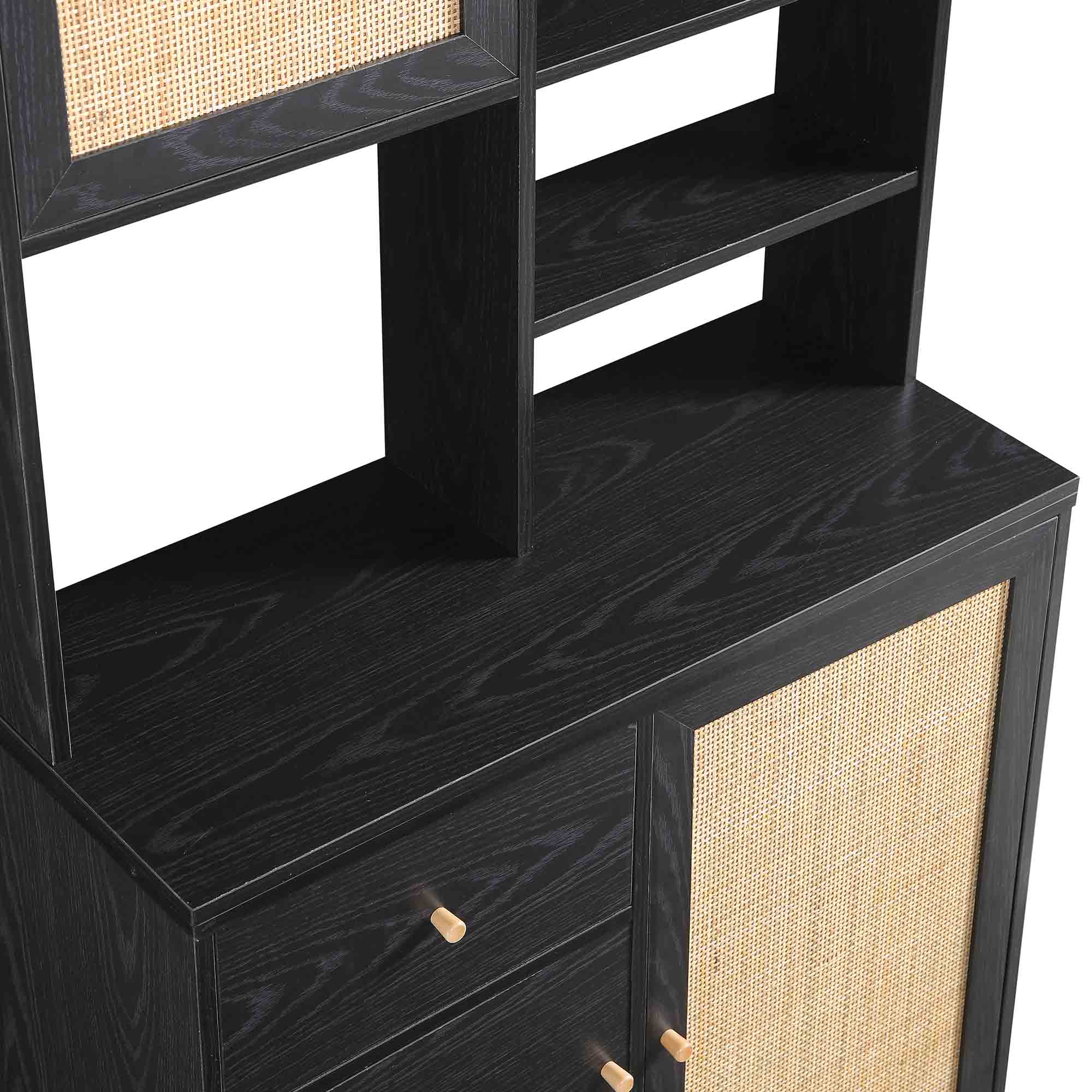 Frances Woven Rattan Pantry Cabinet, Black