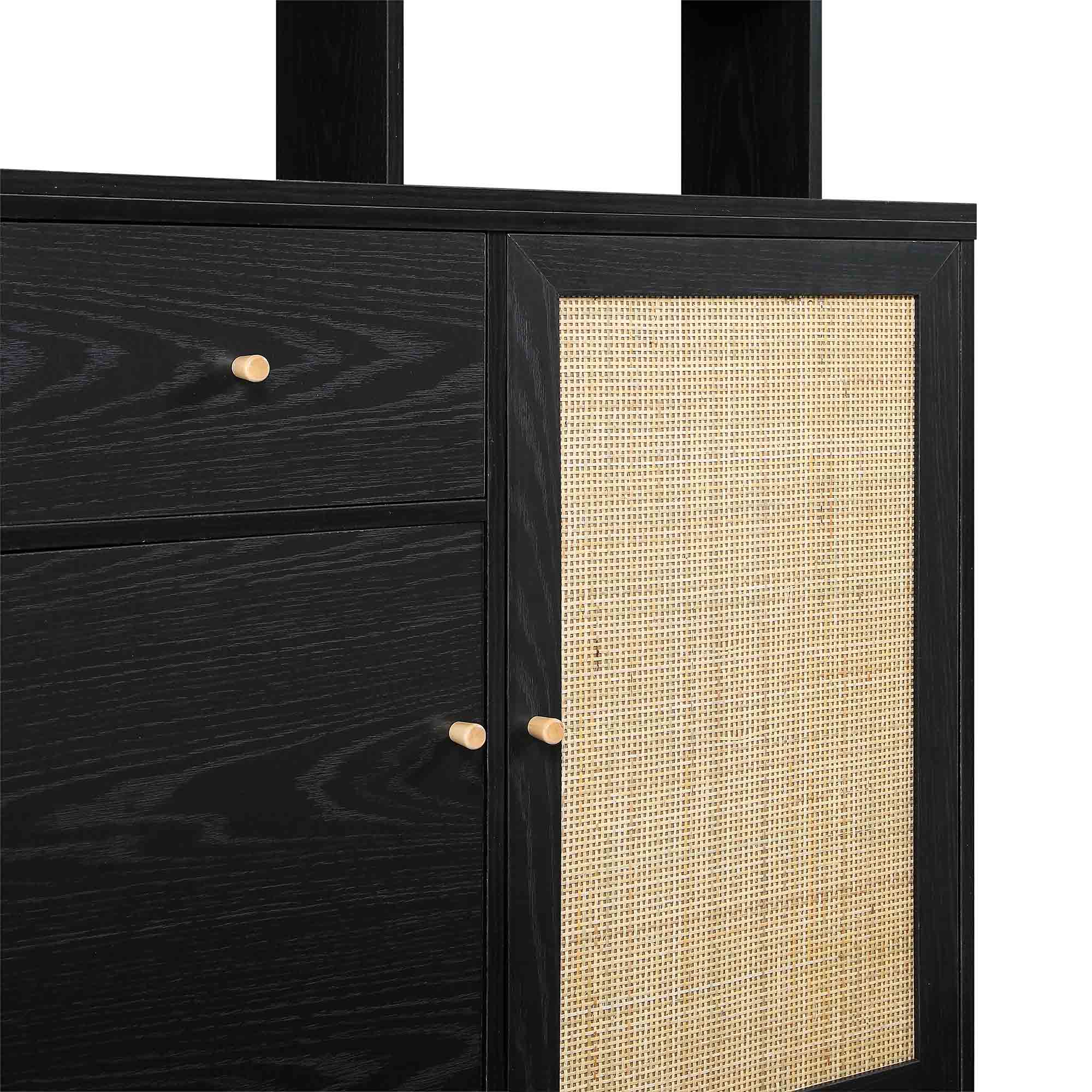 Frances Woven Rattan Pantry Cabinet, Black