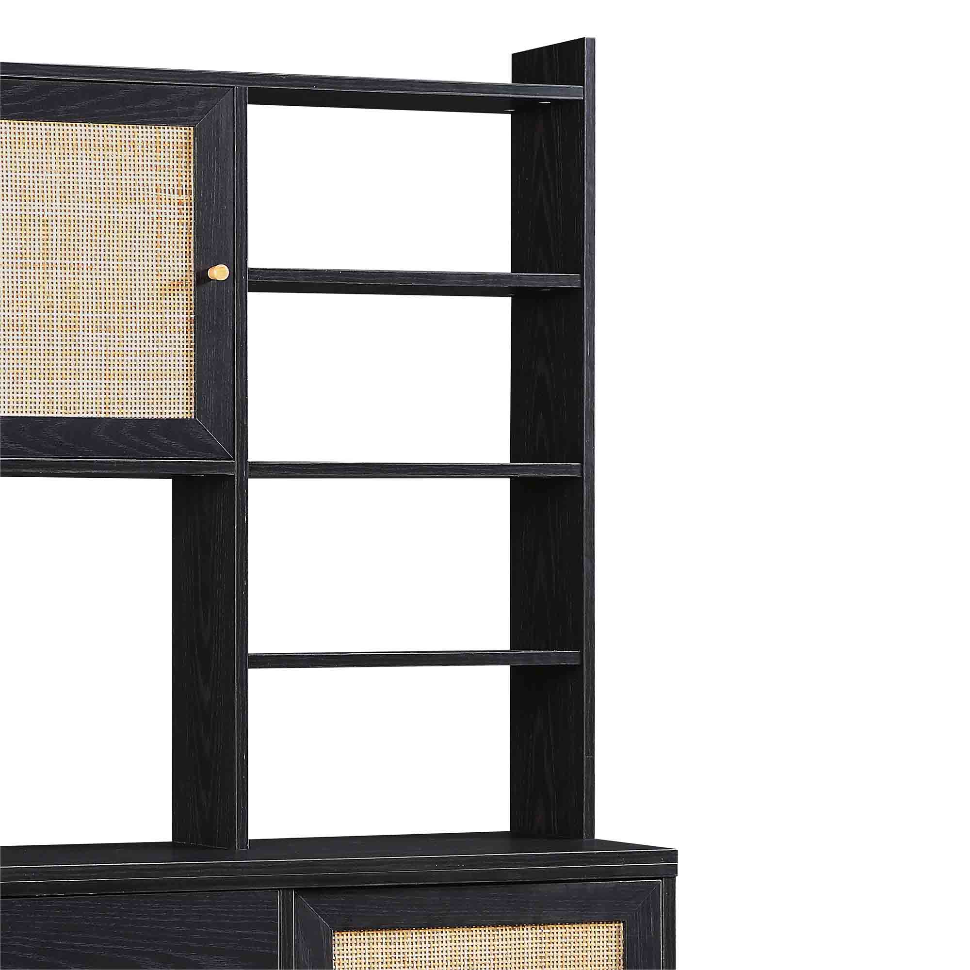 Frances Woven Rattan Pantry Cabinet, Black